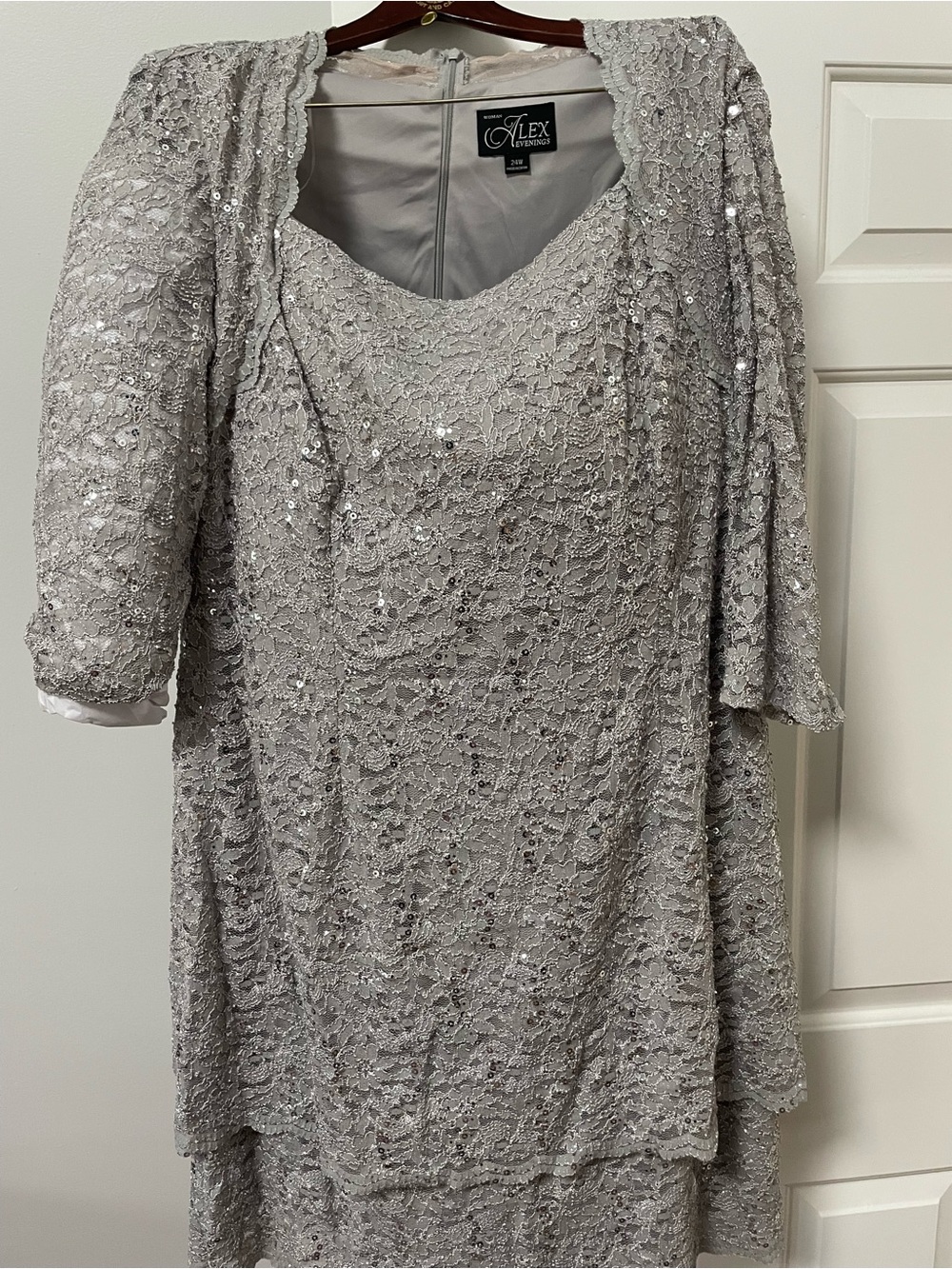 Alex Evenings Silver Lace Sequin Cocktail Dress